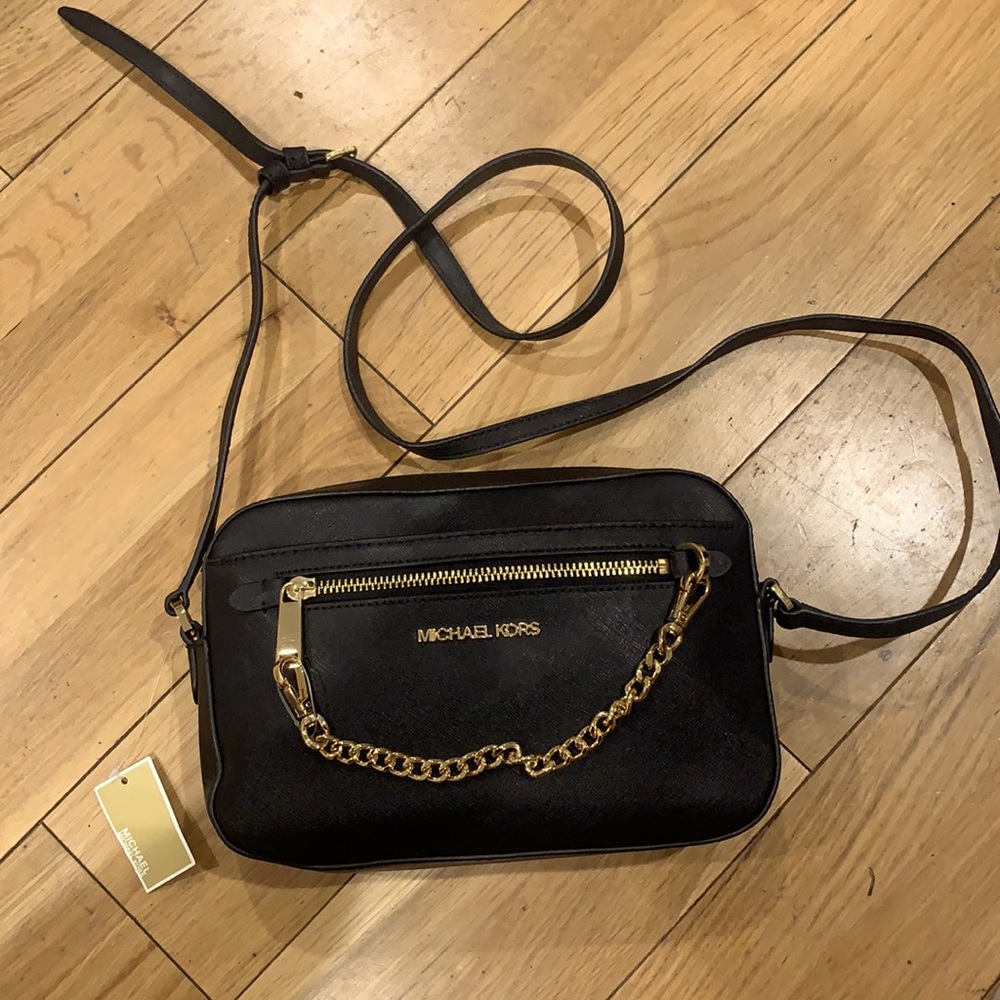 NWT Michael Kors black leather chain crossbody
